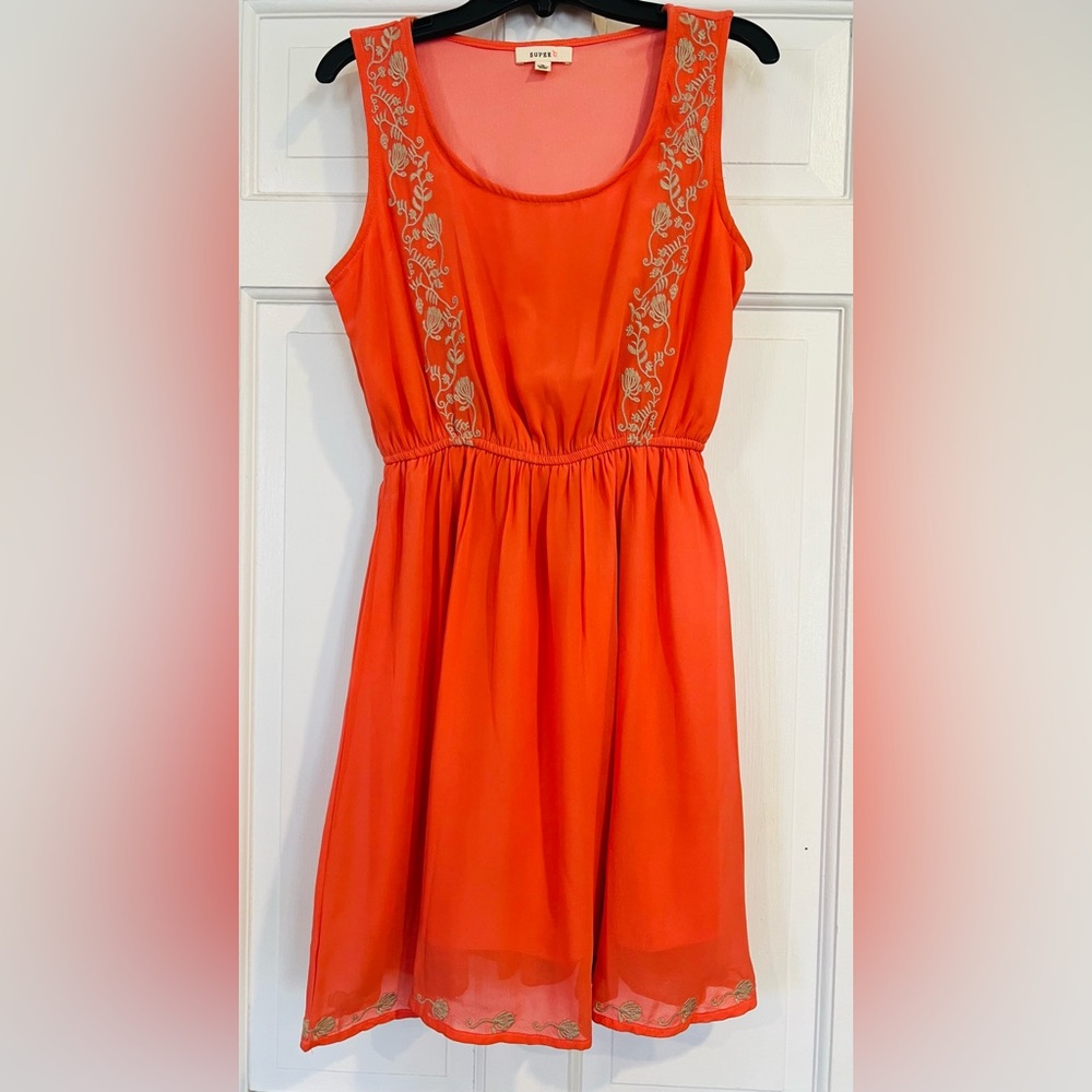 Orange Smocked Embellished Mini Sundress